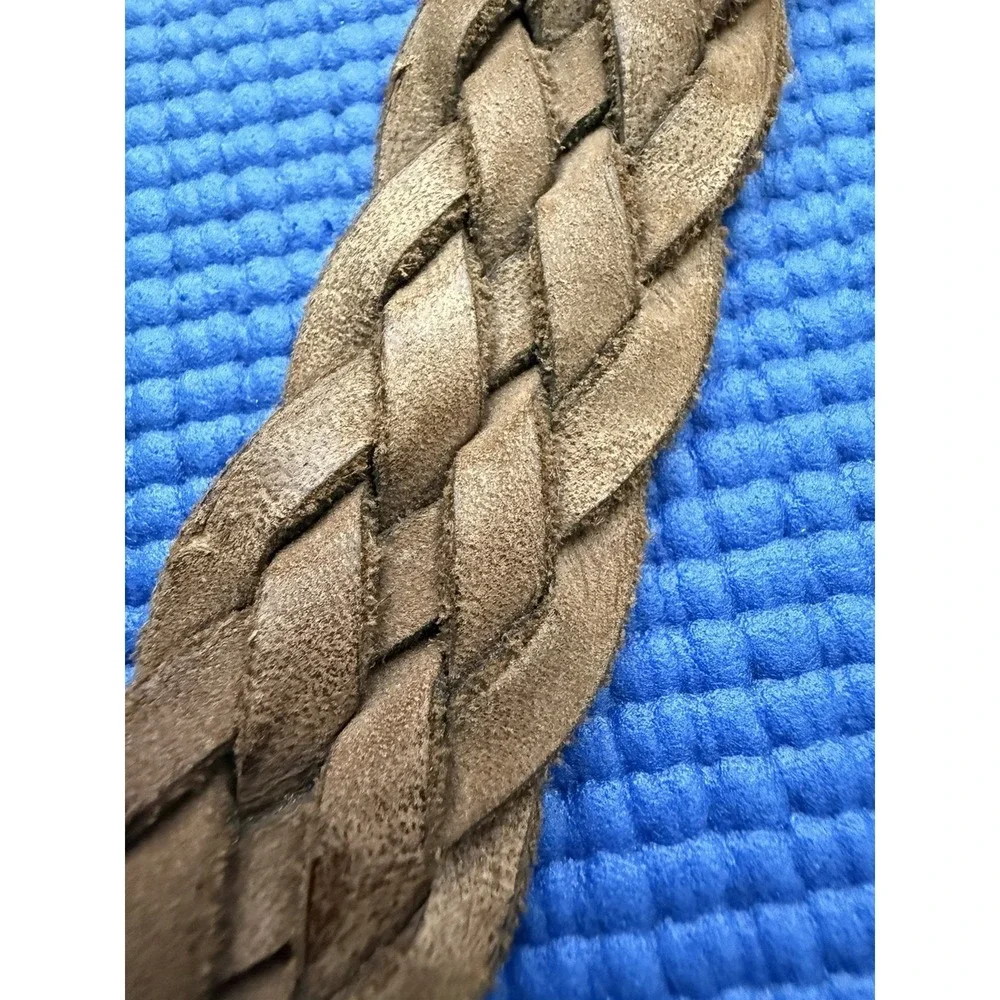 Women's Brown Genuine Leather Braided Belt Size 38/90 Adjustable Buckle
